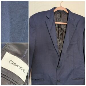 Calvin Klein Extreme Slim Fit Mens Navy Plaid Wool Sport Coat‎ Blazer 44R